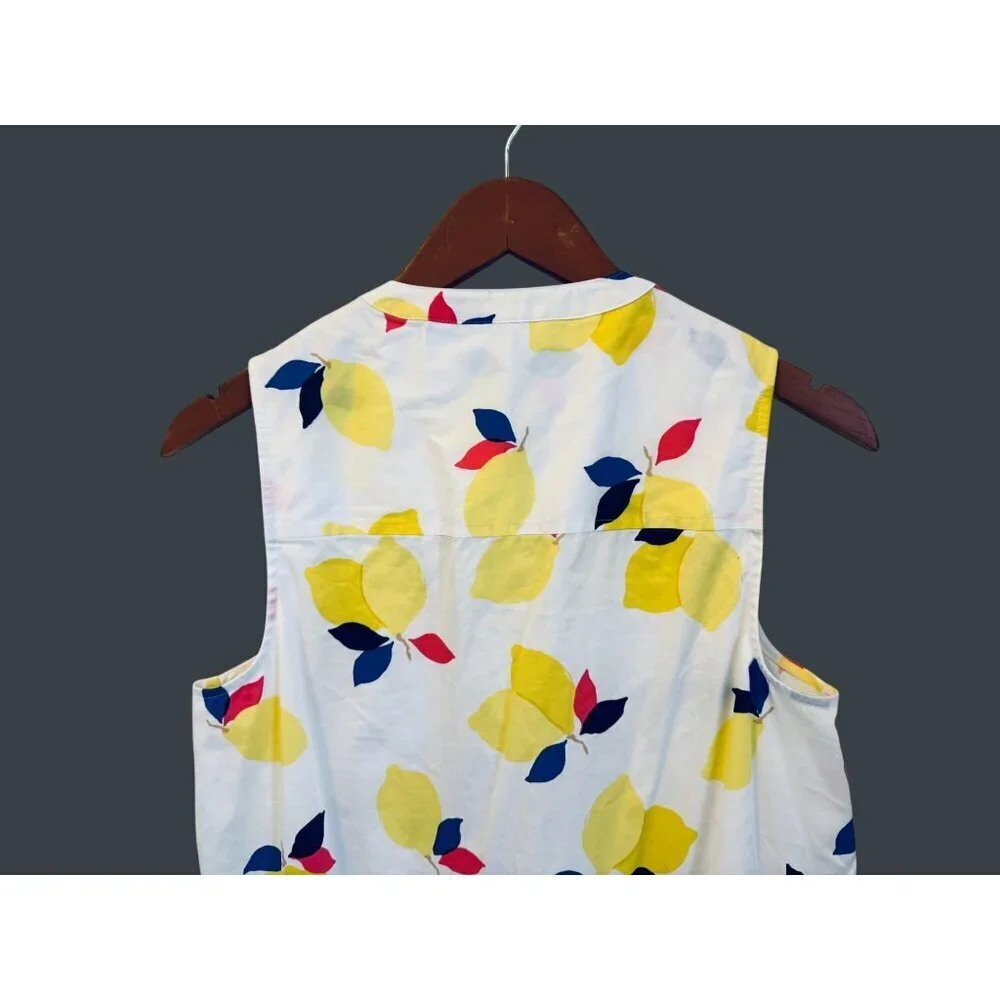 Kate Spade White Yellow Lemon Zest Pleated High Neck Summer Button Up Mini Dress
